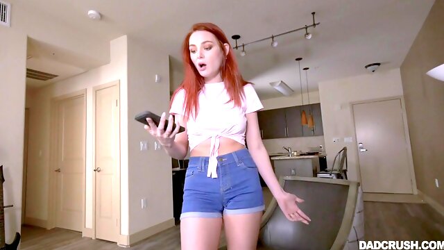 Redhead spins monster dick down her fragile holes in home POV