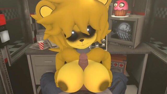 FNAF Golden Freddy Titjob Five Nights at Freddys Cum in Mouth black man