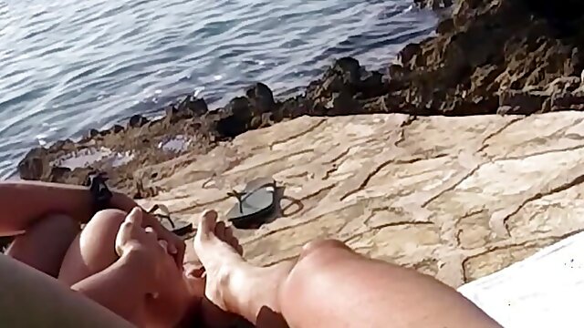 265 French Couple Amateur Stepmom Handjob on A Nudist Beach in Greece to Her Stepson with Cumshot - Misscreamy