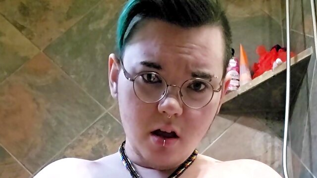 Transgender ftm sprays on shower floor