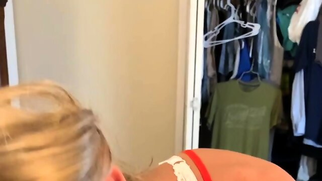Two amateur brunette milf double blowjob
