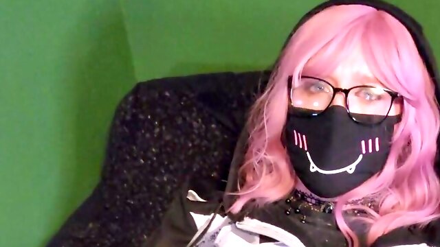 Shemale Edging, Goth Solo, Masturbation, Glasses