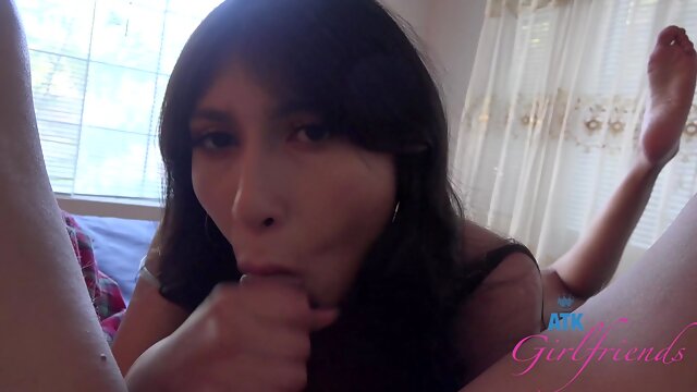 Sweet brunette girl ends amateur POV with warm creampie