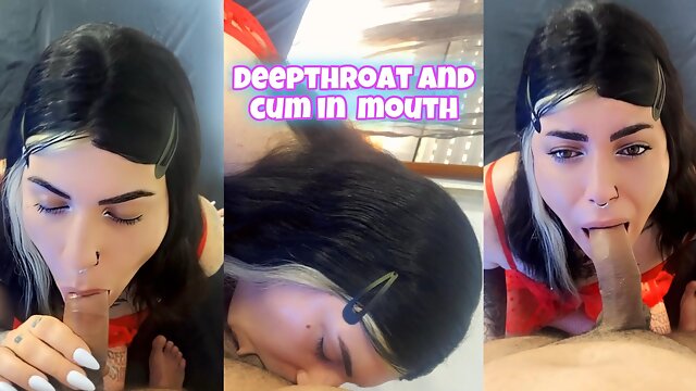 Blowjob Queen Does Deepthroat and Receives Milk in Her Mouth