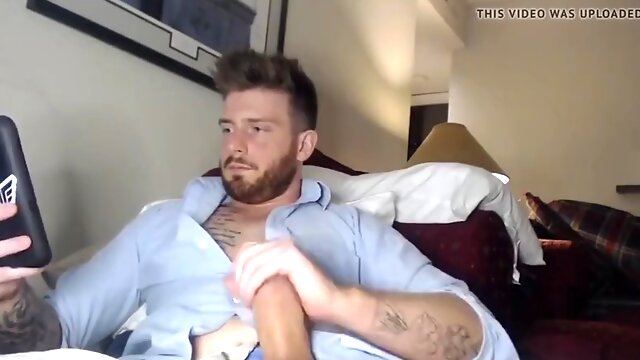 Straight guy strokes his huge hard cock on webcam