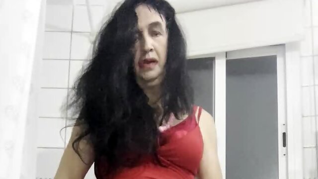 Daniela Monroe TV, beautiful Spanish shemale, masturbates in the bathroom with a sexy dress
