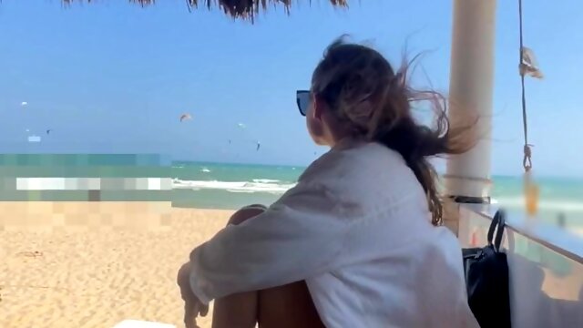 Teen Girl from the Beach makes a Food Fetish right on Dick and Sucks with moans, Blowjob POV