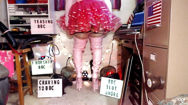 Slut-dancing with slow QOS sissy panties striptease in pink tutu and 9