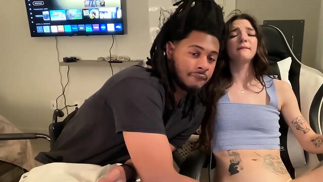 Hot slim body teen brunette suck and ride black cock live at