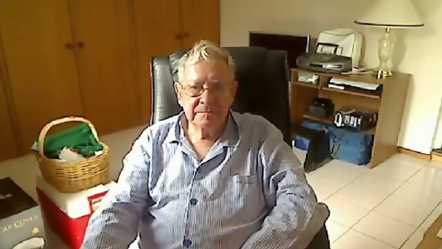 Grandpa cums on webcam