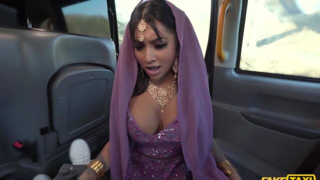 Indian beauty receives big inches down the pussy in backseat POV romance