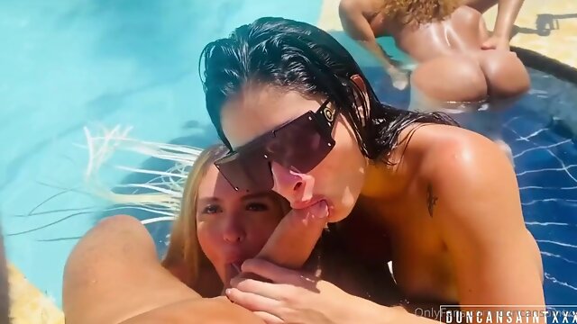 Poolside Oral Fest and Wet Group Sex Orgy - Big ass bikini babes