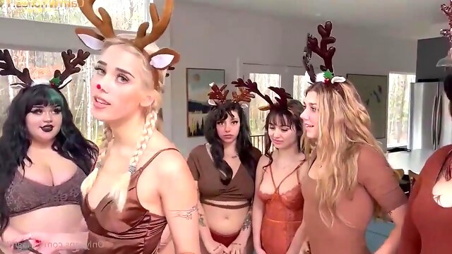 Lesbian cosplay group sex orgy - party with sexy babes