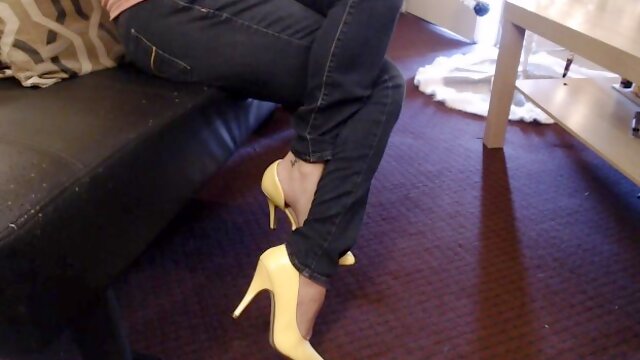 Double Crossed Yellow Pumps Dangling