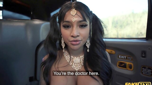 Yasmina Khan, a British nurse, gets her tight Asian pussy stretched by a big cock in fake taxi
