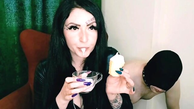 Sweet spitting ice cream for my slave. Food fetish. So tasty!