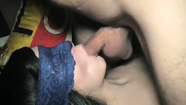 Threesome Sex - mouthfuck, blowjob, doggy, cum on tongues,