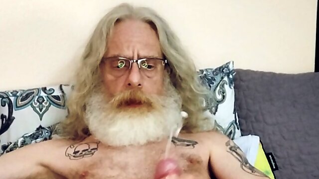 JerkinDad14 in Gay Grandpa Gooner, Dong Bator - Old Hairy Tattoo Daddy Masturbates Greasy Dong Until He Ejaculates A Lot Of Cum