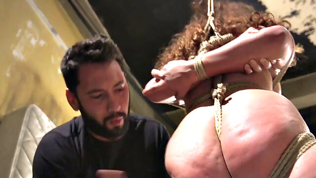 Curvy bondage whipped by dom during punishment