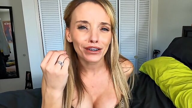 Busty stepmom fingers pussy and talks dirty for stepson