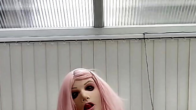 Masked Tgirl doll in full nylon bodystocking