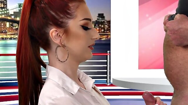 CFNM British babe sucks cock in live TV show