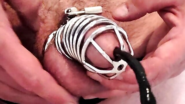 Sissy sounds caged clit deep with hard Cumming finish