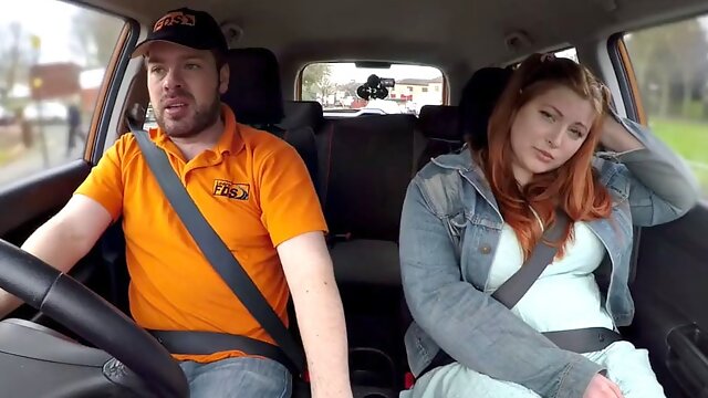 Curvy ginger rides driving instructor