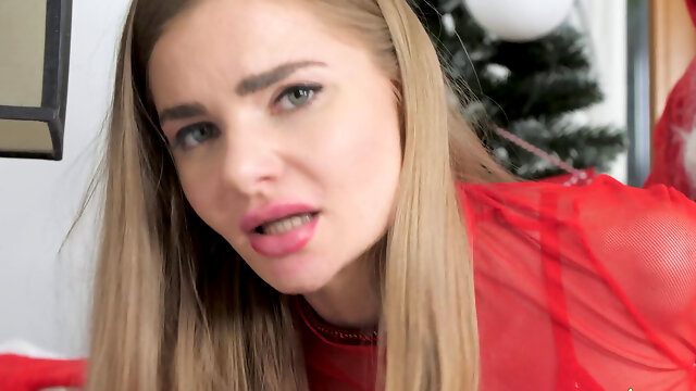 Bad Santa slides his cock in her wet opening from behind