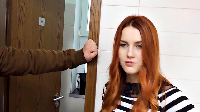 HUNT4K. Belle with red hair fucked by stranger in toilet in front of boyfriend